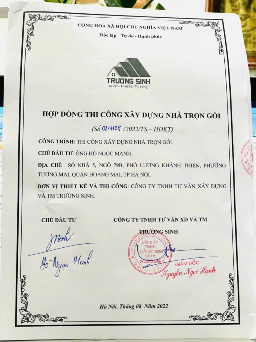 hợp  đồng  xây  nhà trọn gói