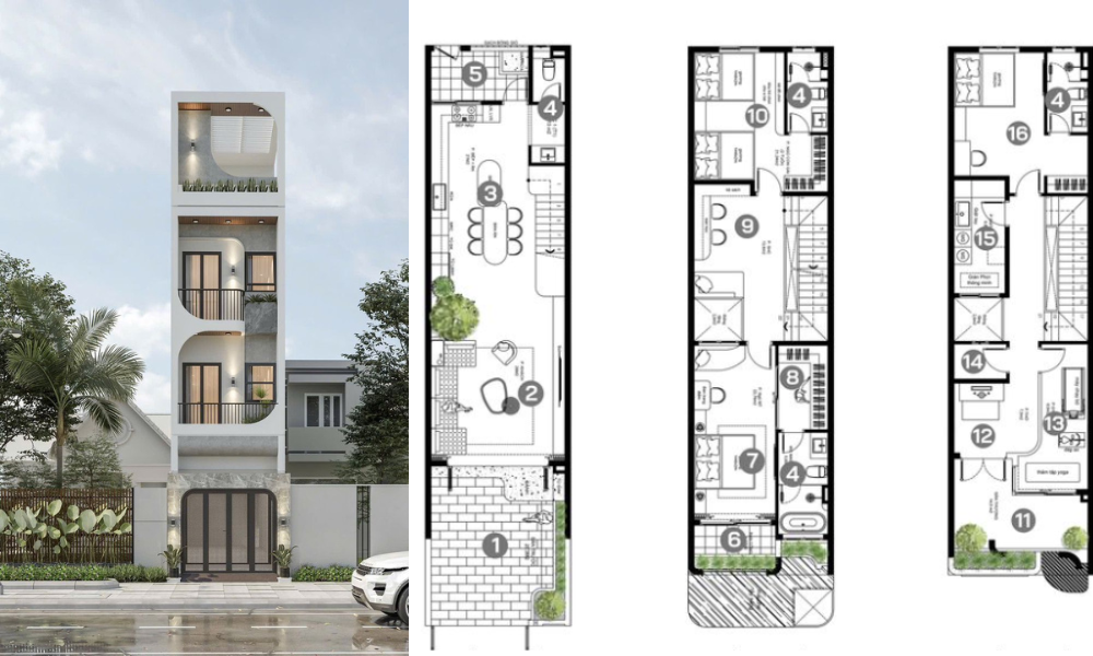 Mẫu nhà 30m2 3 tầng 1 tum hiện đại