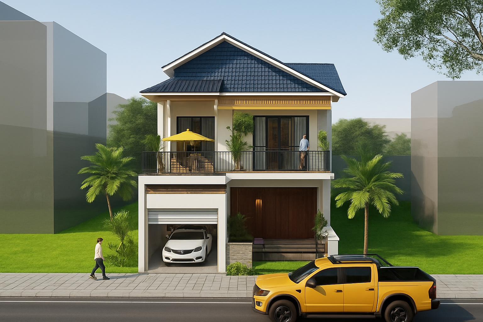 Nhà 2 tầng có gara ô tô