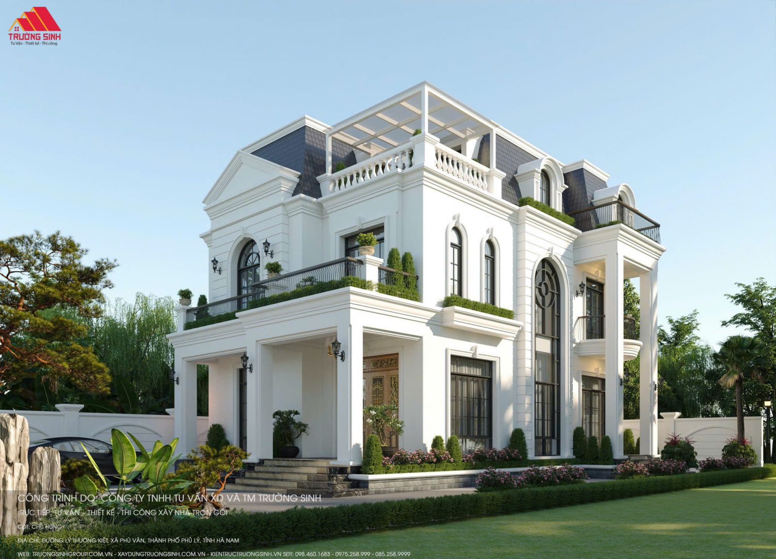 Thông tin dự án thiết kế thi công trọn gói biệt thự tân cổ điển mái Mansard