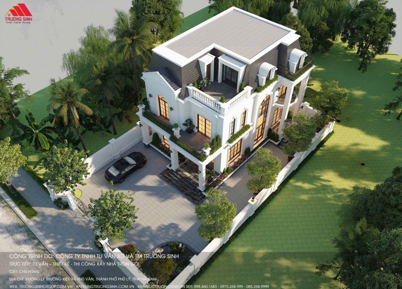 Phối cảnh 3D mẫu biệt thự tân cổ điển mái mái Mansard