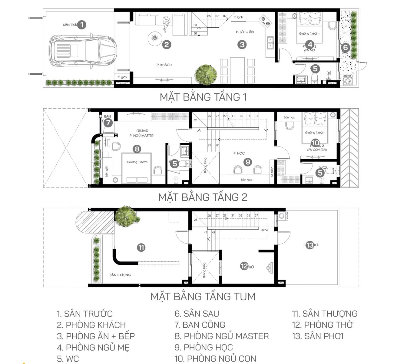 bản vẽ nhà 3 tầng 5x20m