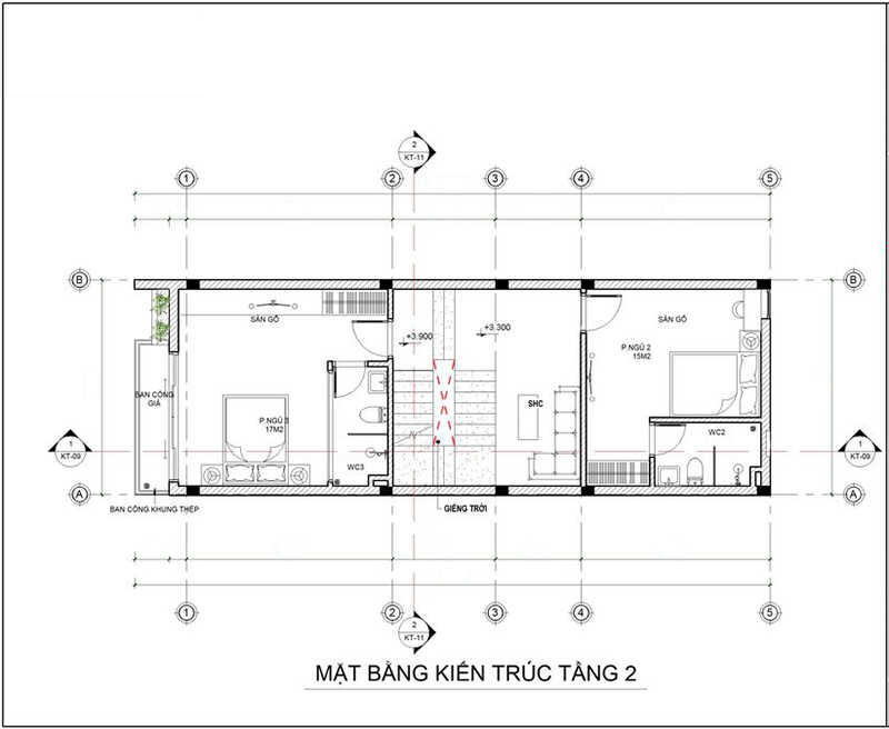 Bản vẽ thiết kế nhà ống 3 tầng 5x15