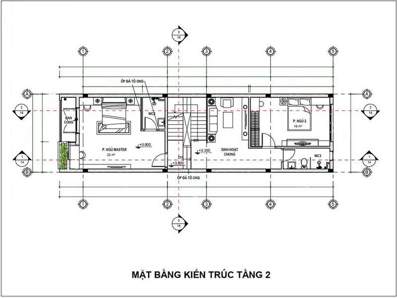 Bản vẽ mặt bằng kiến trúc tầng 2