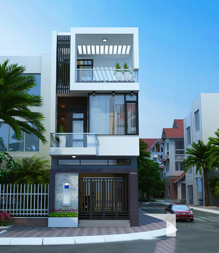 nhà 3 tầng 5x15 vát góc