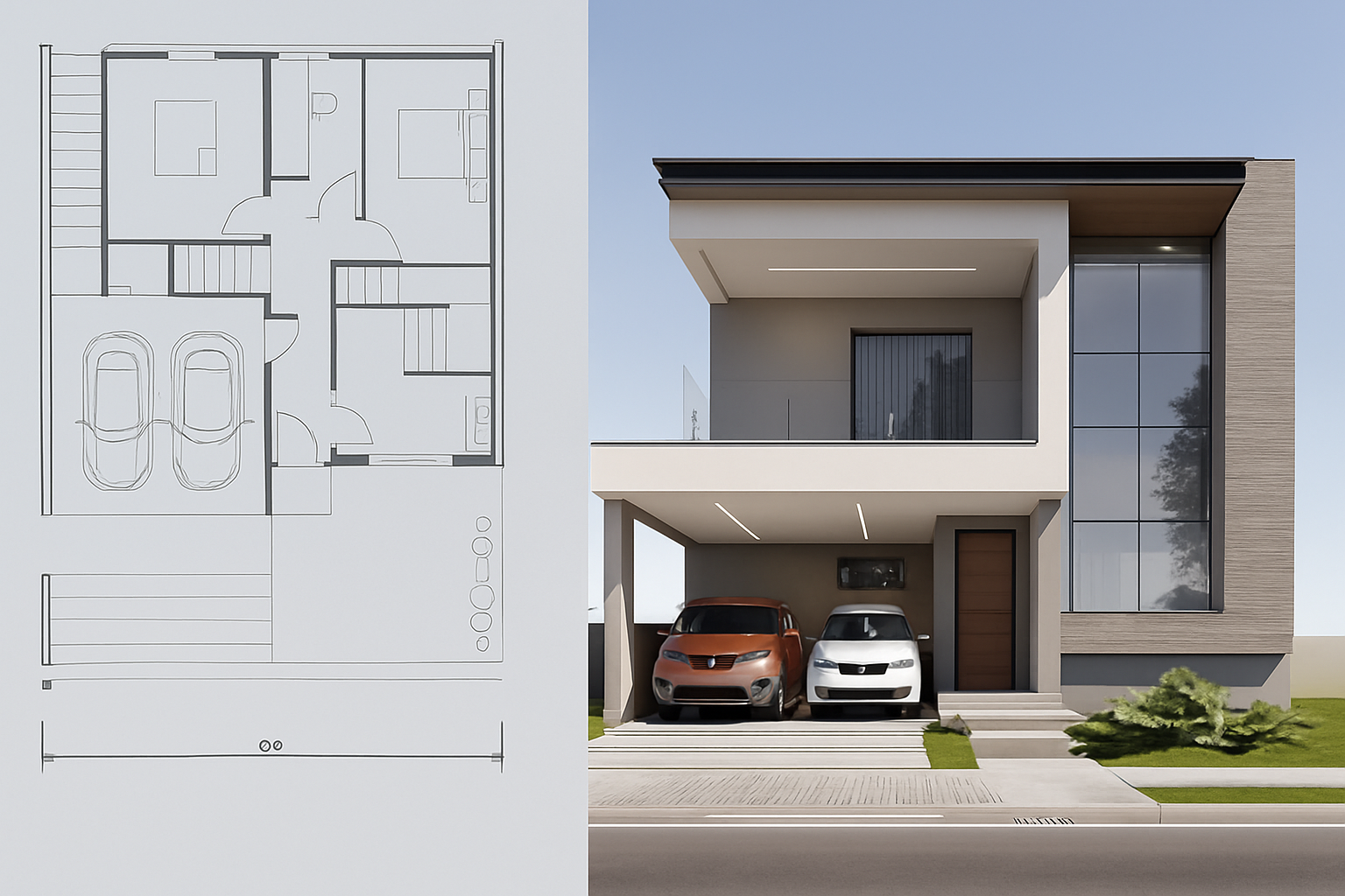 Nhà 2 tầng mái bằng hiện đại