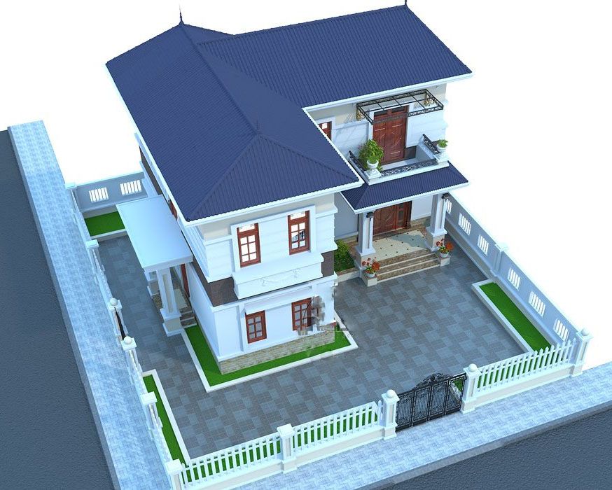 Thiết kế nhà 2 tầng chữ L