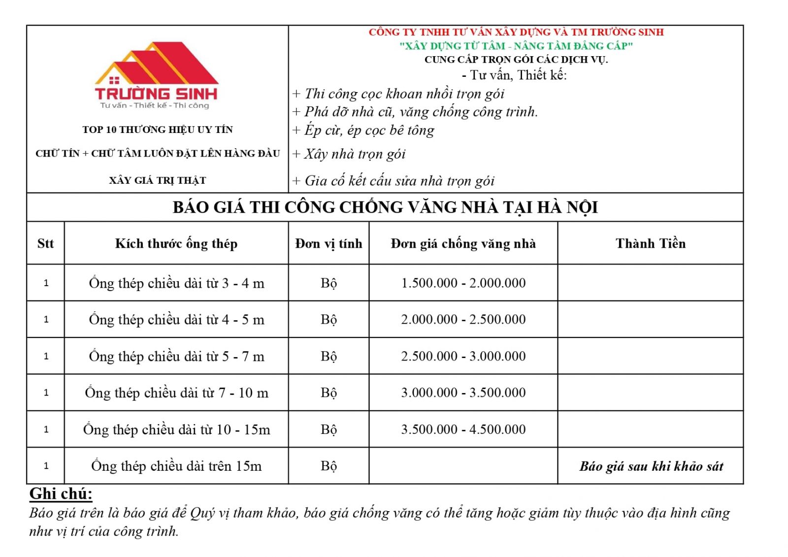 Báo giá chống văng nhà 1