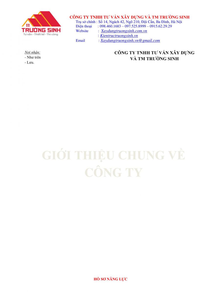 Hồ sơ năng lực công ty xây nhà trọn gói [Trường Sinh]