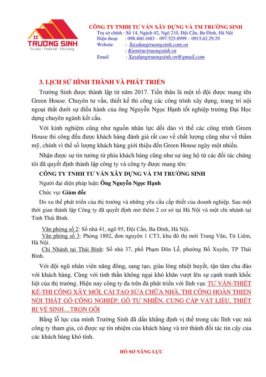 Hồ sơ năng lực công ty xây nhà trọn gói [Trường Sinh]