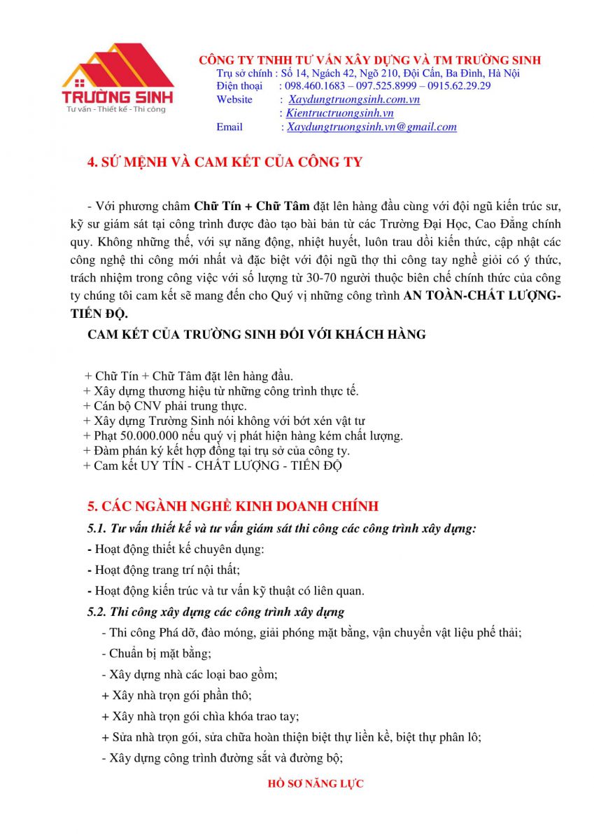 Hồ sơ năng lực công ty xây nhà trọn gói [Trường Sinh]