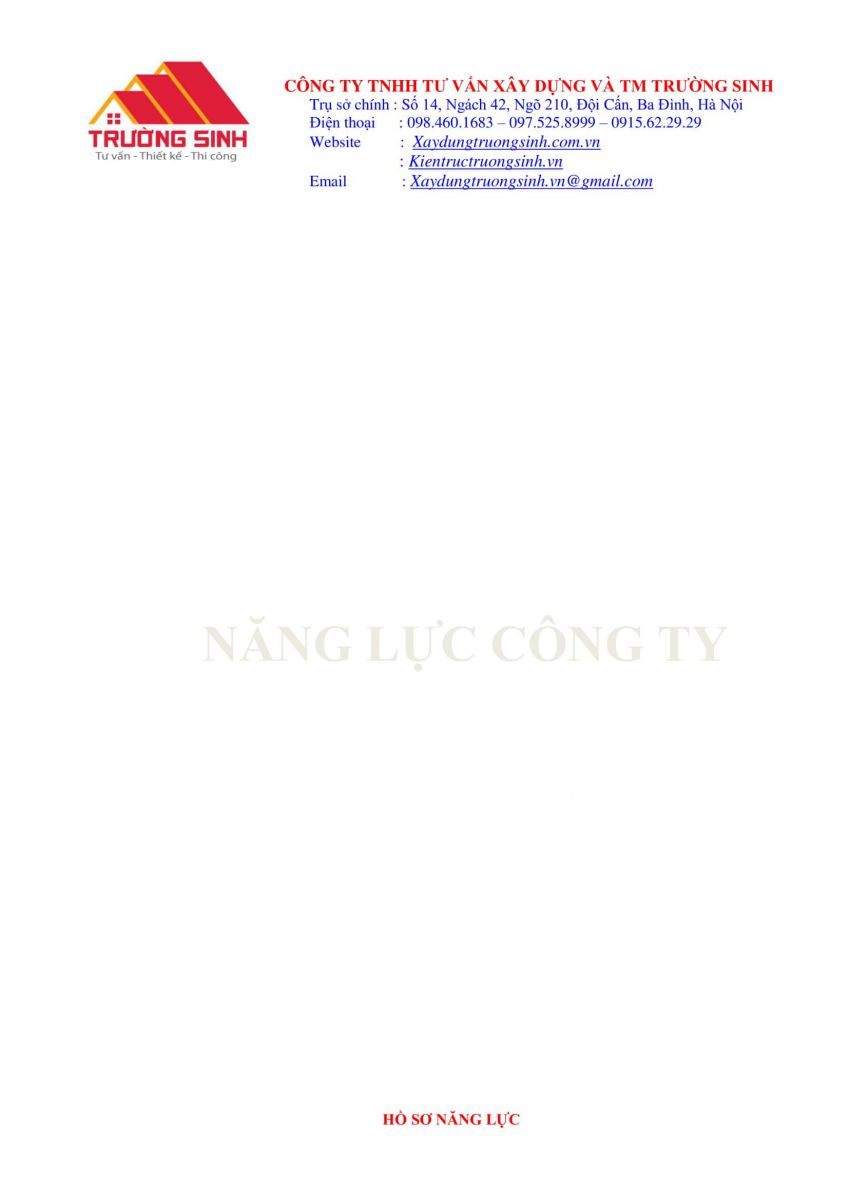 Hồ sơ năng lực công ty xây nhà trọn gói [Trường Sinh]
