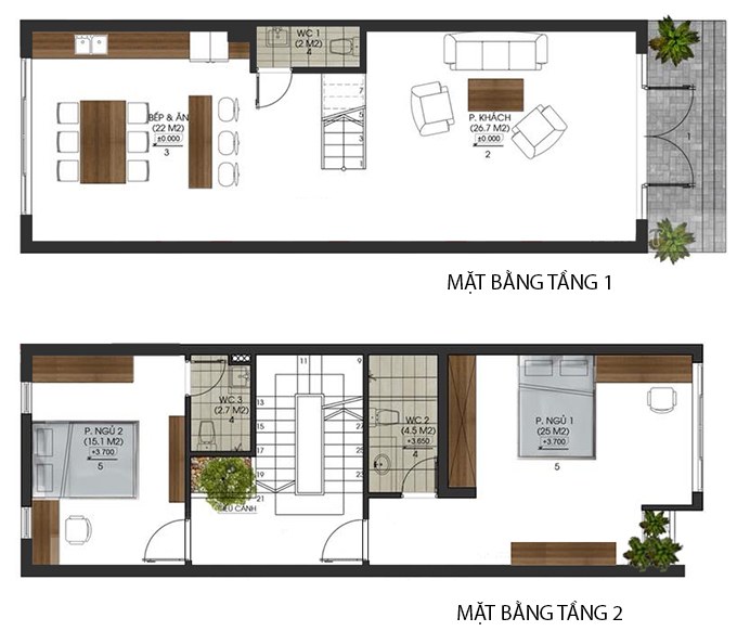 Bản vẽ mặt bằng công năng nhà 6m2 2 tầng