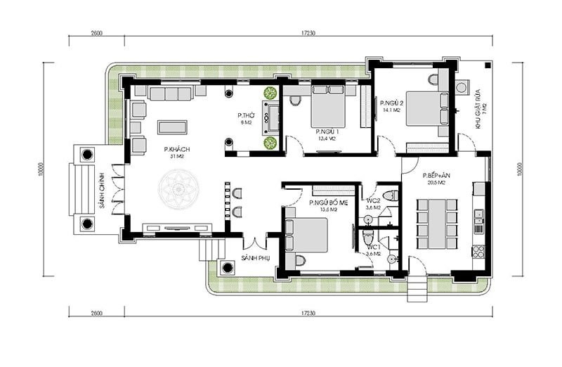 Bản vẽ thiết kế nhà 50m2 1 tầng hiện đại