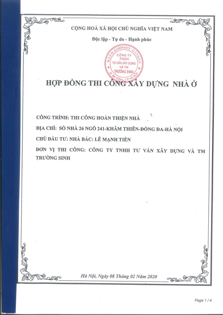 hợp đồng xây nhà trọn gói nhà bác Tiến