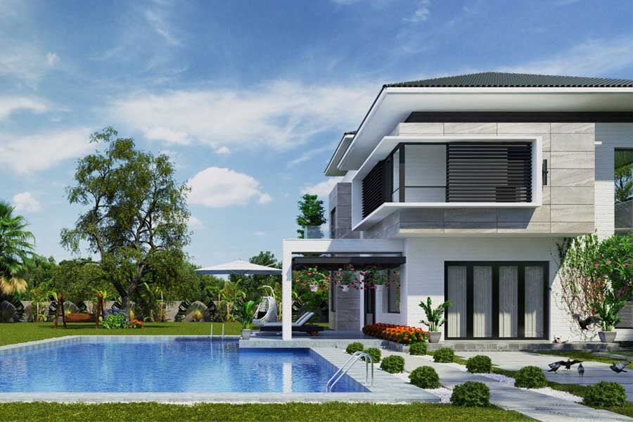 Mẫu nhà 2 tầng có bể bơi